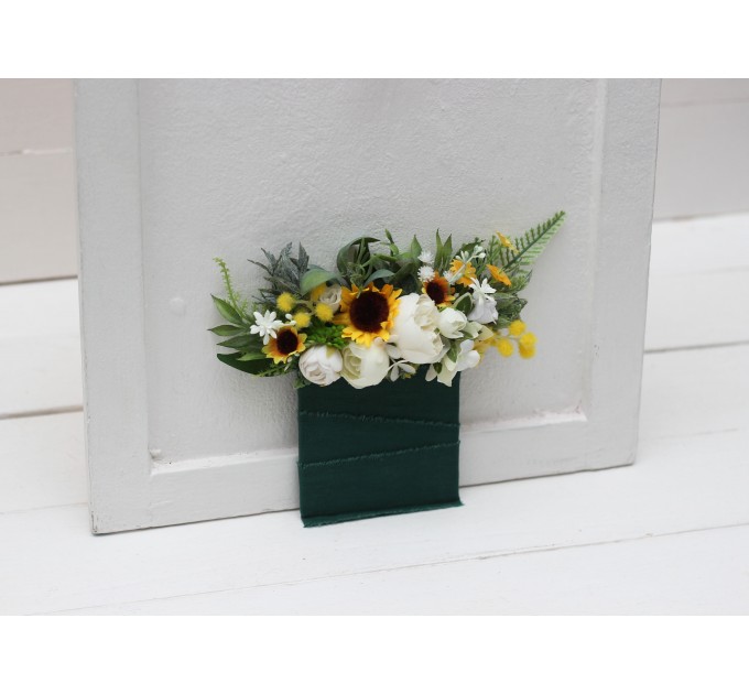Sunflower Pocket Boutonniere in Yellow & White | Square Faux Flower Accessories