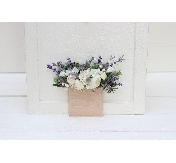 Pocket Boutonniere with Lavender & White Flowers | Square Faux Flower Accessories