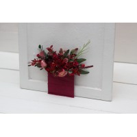Pocket boutonniere in red and hot pink color scheme. Flower accessories. Pocket flowers. Square flowers. 5243