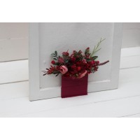 Pocket boutonniere in red and hot pink color scheme. Flower accessories. Pocket flowers. Square flowers. 5243