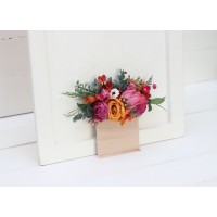 Pocket boutonniere in magenta and orange color scheme. Flower accessories. Pocket flowers. Square flowers. 5242