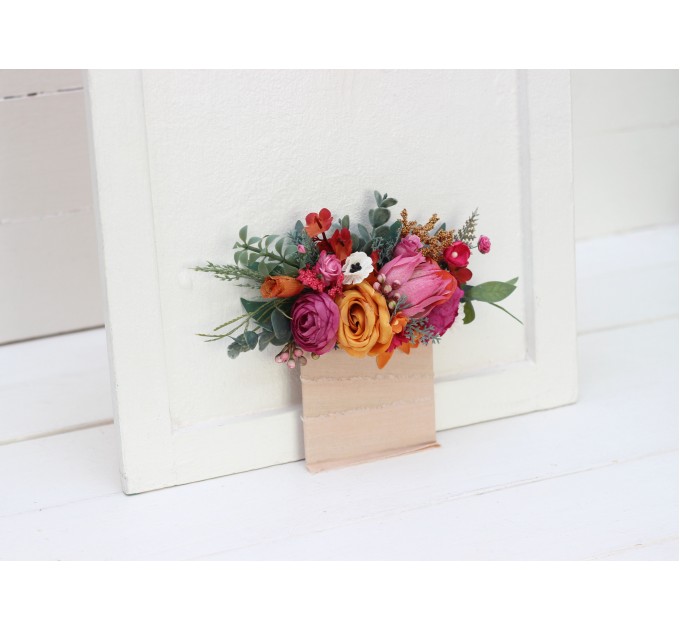 Pocket Boutonniere in Magenta & Orange | Square Faux Flower Accessories