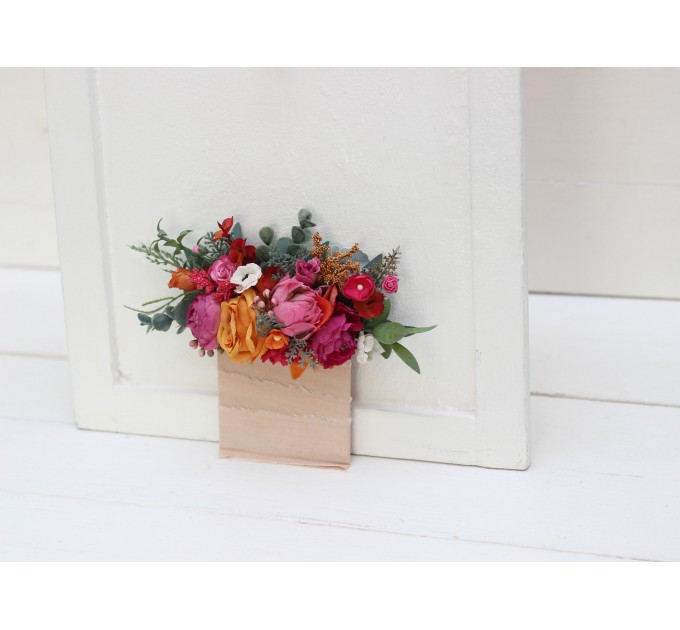 Pocket Boutonniere in Magenta & Orange | Square Faux Flower Accessories