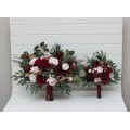 Wedding Bouquets in Burgundy & Blush Pink | Cascading Faux Bridal & Bridesmaid Bouquets