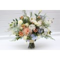 Spring & Summer Wedding Bouquets in Ivory, Yellow, Peach & Dusty Blue | Faux Cascading Bridal & Bridesmaid Wildflower Bouquets
