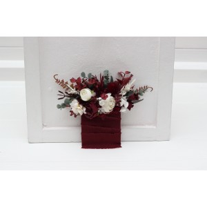 Pocket boutonniere in burgundy ivory color scheme. Flower accessories. Pocket flowers. Square flowers. 0040