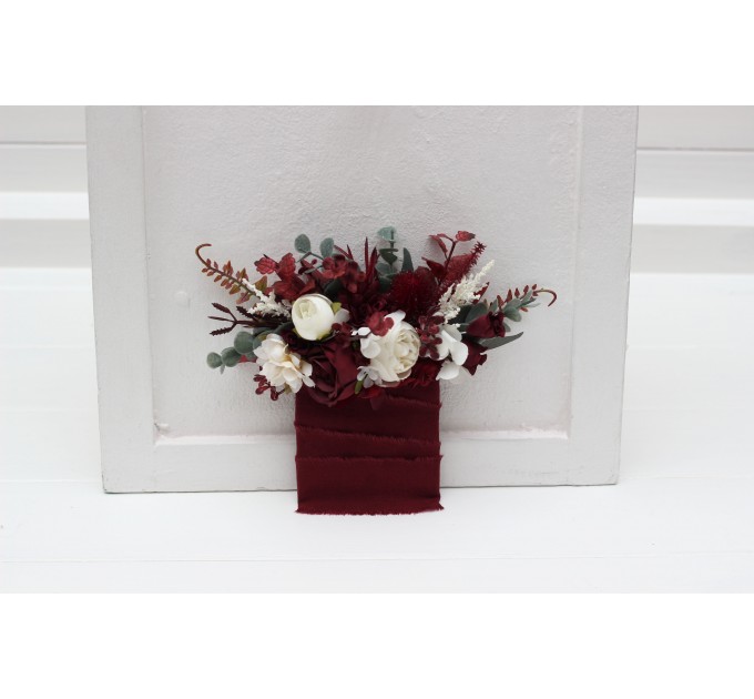 Pocket Boutonniere in Burgundy & Ivory | Square Faux Flower Accessories