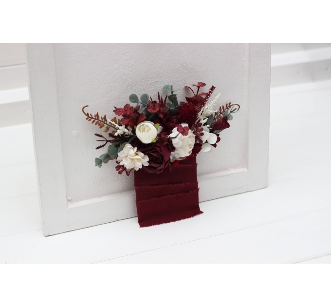 Pocket Boutonniere in Burgundy & Ivory | Square Faux Flower Accessories