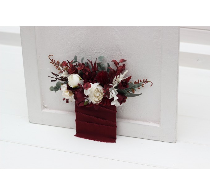 Pocket Boutonniere in Burgundy & Ivory | Square Faux Flower Accessories