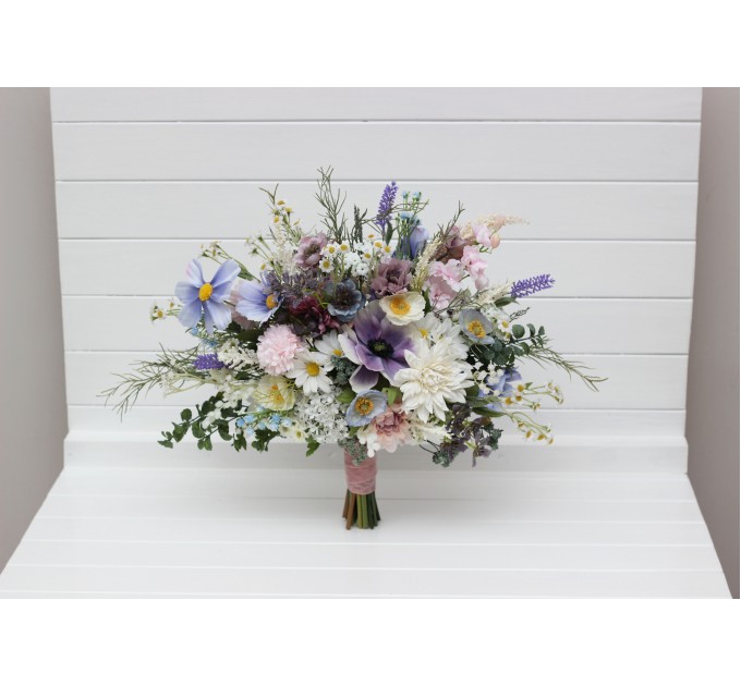 Spring & Summer Wedding Bouquets in Lilac, Ivory & Blush Pink | Faux Bridal & Bridesmaid Wildflower Bouquets