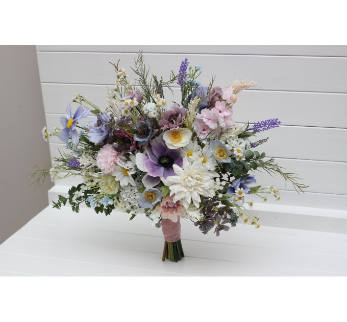 Spring & Summer Wedding Bouquets in Lilac, Ivory & Blush Pink | Faux Bridal & Bridesmaid Wildflower Bouquets