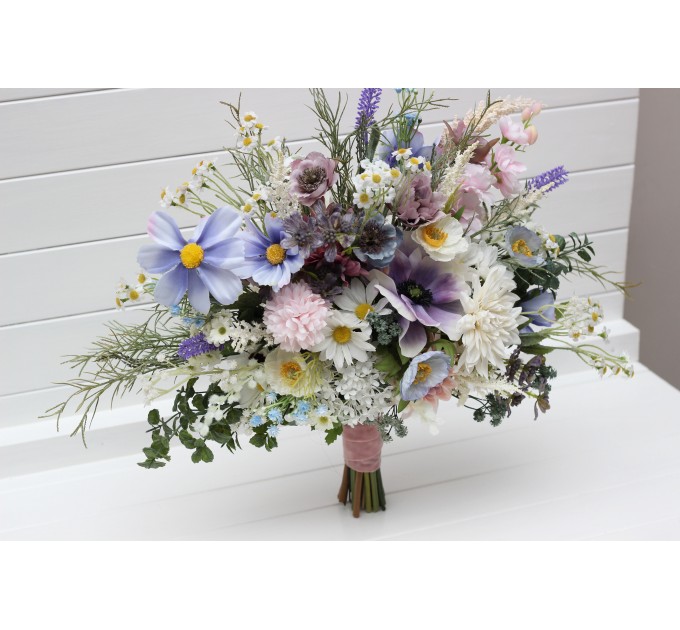 Spring & Summer Wedding Bouquets in Lilac, Ivory & Blush Pink | Faux Bridal & Bridesmaid Wildflower Bouquets