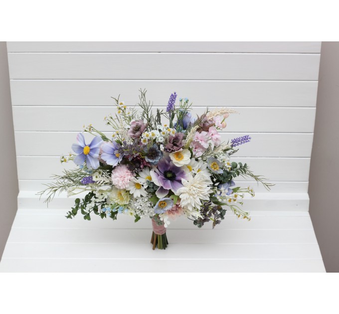 Spring & Summer Wedding Bouquets in Lilac, Ivory & Blush Pink | Faux Bridal & Bridesmaid Wildflower Bouquets