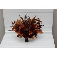 Wedding bouquets in burgundy deep red burnt orange colors. Bridal bouquet. Cascading bouquet. Faux bouquet. Bridesmaid bouquet. 5249