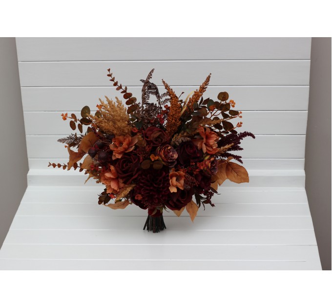 Wedding Bouquets in Burgundy, Deep Red & Burnt Orange – Faux Bridal Flowers
