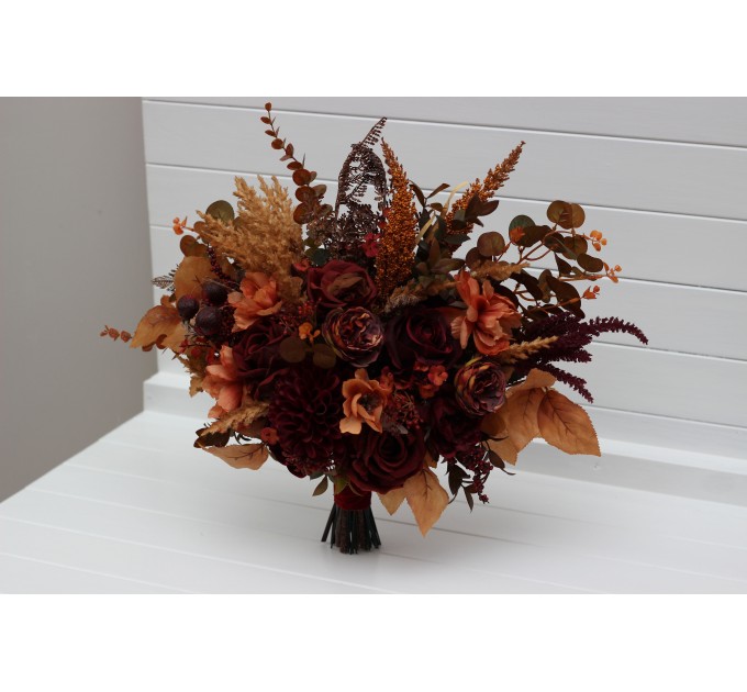 Wedding Bouquets in Burgundy, Deep Red & Burnt Orange – Faux Bridal Flowers