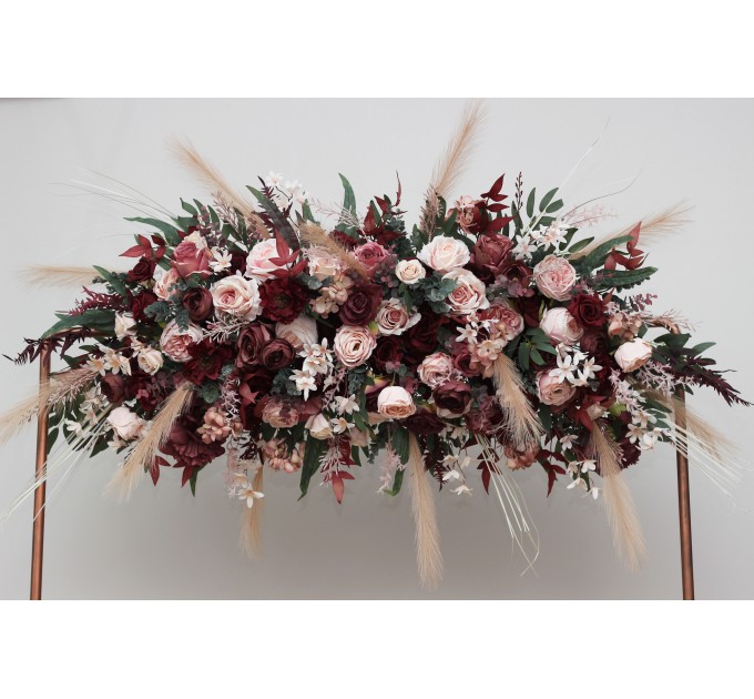 Flower Arch Arrangement in Burgundy, Dusty Rose & Blush Pink | Faux Floral Archway for Wedding