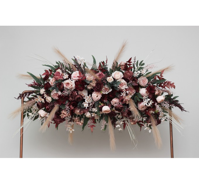  Flower arch arrangement in burgundy dusty rose blush pink colors.  Arbor flowers. Floral archway. Faux flowers for wedding arch.5256