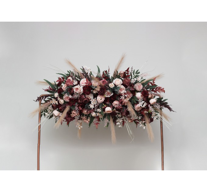 Flower Arch Arrangement in Burgundy, Dusty Rose & Blush Pink | Faux Floral Archway for Wedding