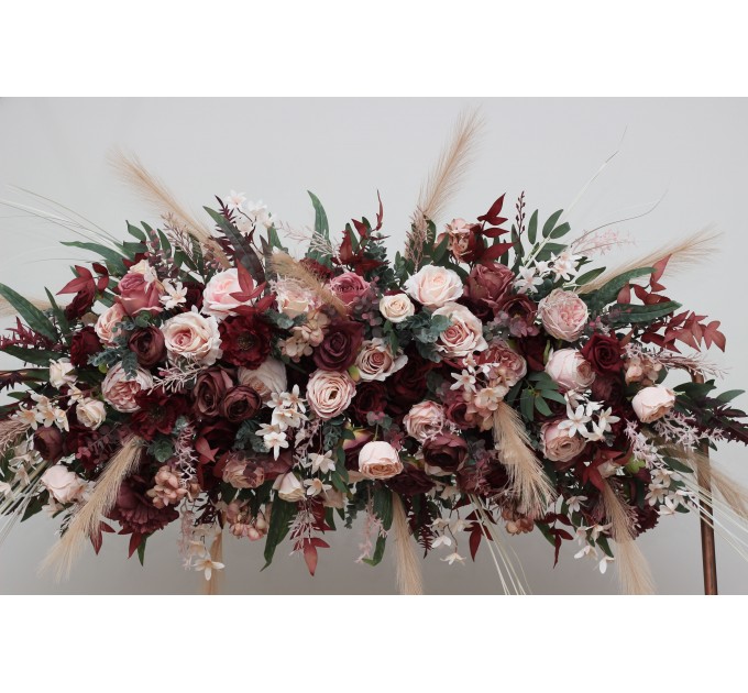 Flower Arch Arrangement in Burgundy, Dusty Rose & Blush Pink | Faux Floral Archway for Wedding