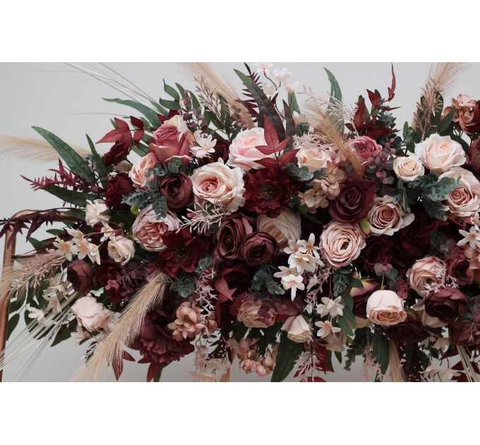 Flower Arch Arrangement in Burgundy, Dusty Rose & Blush Pink | Faux Floral Archway for Wedding