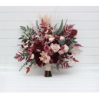Wedding bouquets in burgundy dusty rose blush pink colors. Bridal bouquet. Cascading bouquet. Faux bouquet. Bridesmaid bouquet. 5256