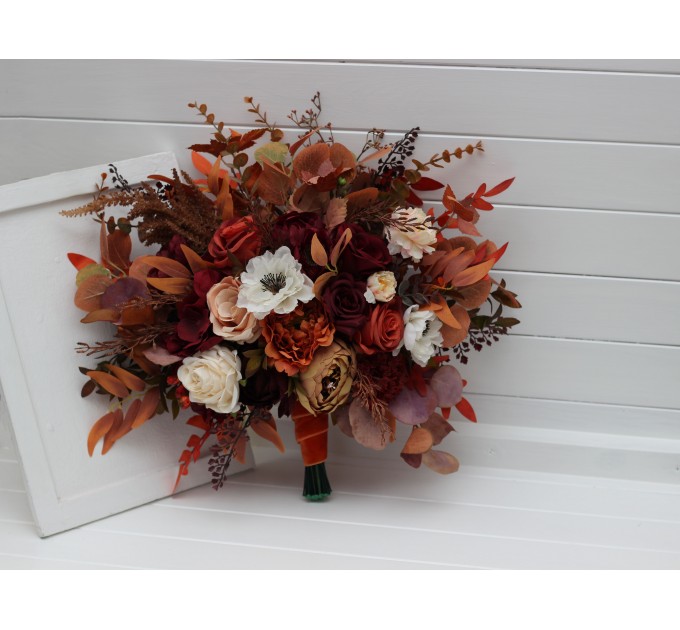 Wedding Bouquets in Rust, Burgundy & White | Faux Bridal & Bridesmaid Bouquets