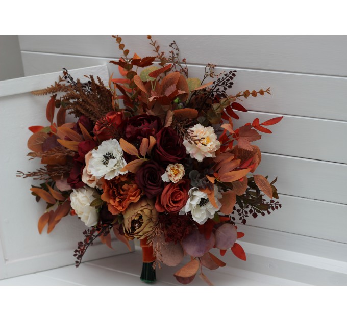 Wedding Bouquets in Rust, Burgundy & White | Faux Bridal & Bridesmaid Bouquets