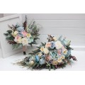 Summer Wedding Wildflower Cascading Bouquet | Dusty Blue, Blush Pink & Yellow Faux Bridal & Bridesmaid Bouquets