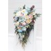 Summer Wedding Wildflower Cascading Bouquet | Dusty Blue, Blush Pink & Yellow Faux Bridal & Bridesmaid Bouquets