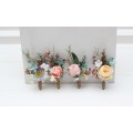 Wedding Boutonnieres & Wrist Corsage in Dusty Blue, Blush Pink & Yellow | Wildflower Faux Flower Accessories
