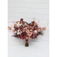 Wedding bouquets in beige terracotta, blush pink and dusty rose colors. Bridal bouquet. Cascading bouquet. Faux bouquet. Bridesmaid bouquet. 5255