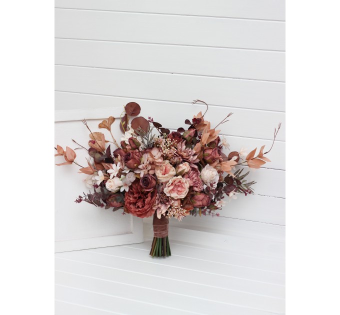 Wedding Bouquets in Beige, Terracotta, Blush Pink & Dusty Rose | Cascading Faux Bridal & Bridesmaid Bouquets