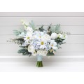 Wedding bouquets in white sky blue colors. Wildflowers bridal bouquet. Cascading bouquet. Faux bouquet. Summer bouquet. Bridesmaid bouquet. 5252