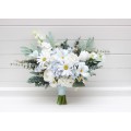Wedding Bouquets in White & Sky Blue | Wildflower Cascading Faux Bridal & Bridesmaid Bouquets