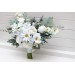 Wedding Bouquets in White & Sky Blue | Wildflower Cascading Faux Bridal & Bridesmaid Bouquets