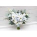 Wedding Bouquets in White & Sky Blue | Wildflower Cascading Faux Bridal & Bridesmaid Bouquets