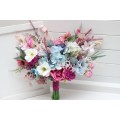 Wedding Bouquets in White, Dusty Blue & Magenta | Wildflower Cascading Faux Bridal & Bridesmaid Bouquets