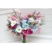 Wedding Bouquets in White, Dusty Blue & Magenta | Wildflower Cascading Faux Bridal & Bridesmaid Bouquets