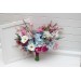 Wedding Bouquets in White, Dusty Blue & Magenta | Wildflower Cascading Faux Bridal & Bridesmaid Bouquets