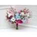 Wedding Bouquets in White, Dusty Blue & Magenta | Wildflower Cascading Faux Bridal & Bridesmaid Bouquets
