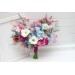 Wedding Bouquets in White, Dusty Blue & Magenta | Wildflower Cascading Faux Bridal & Bridesmaid Bouquets