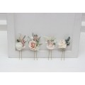 Set of 4 hair pins in beige white blush pink color scheme. Hair accessories. Flower accessories for wedding. 0028
