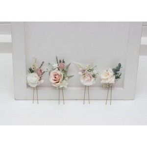  Set of 4 hair pins in beige white blush pink color scheme. Hair accessories. Flower accessories for wedding.  0028