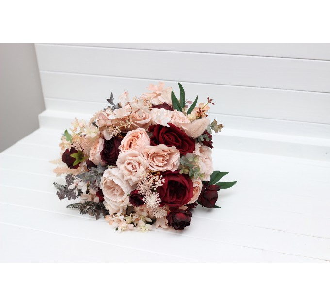 Wedding bouquets in burgundy blush pink colors. Bridal bouquet. Cascading bouquet. Faux bouquet. Bridesmaid bouquet. 5257