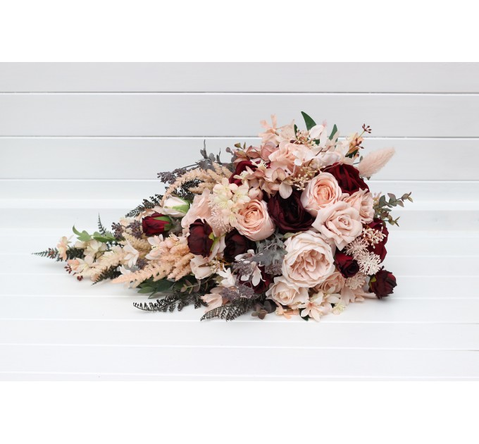 Wedding bouquets in burgundy blush pink colors. Bridal bouquet. Cascading bouquet. Faux bouquet. Bridesmaid bouquet. 5257