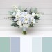 Wedding Bouquets in White & Sky Blue | Wildflower Cascading Faux Bridal & Bridesmaid Bouquets
