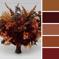 Wedding bouquets in burgundy deep red burnt orange colors. Bridal bouquet. Cascading bouquet. Faux bouquet. Bridesmaid bouquet. 5249