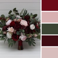 Wedding bouquets in burgundy and blush pink colors. Bridal bouquet. Cascading bouquet. Faux bouquet. Bridesmaid bouquet. 5246 v2