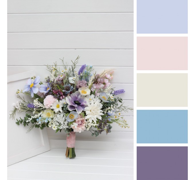 Spring & Summer Wedding Bouquets in Lilac, Ivory & Blush Pink | Faux Bridal & Bridesmaid Wildflower Bouquets